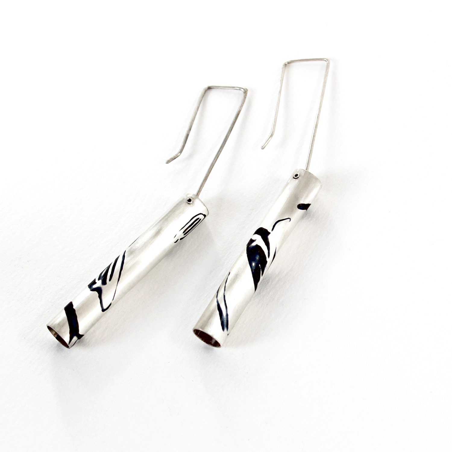Lyndsay Fairley  Silver and Black Enamel Abstract Drop Earrings