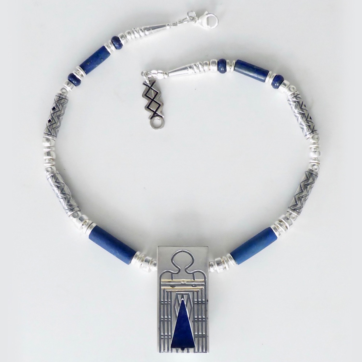 Anne Farag  Lapis lazuli and Silver with Keum boo Window Necklace