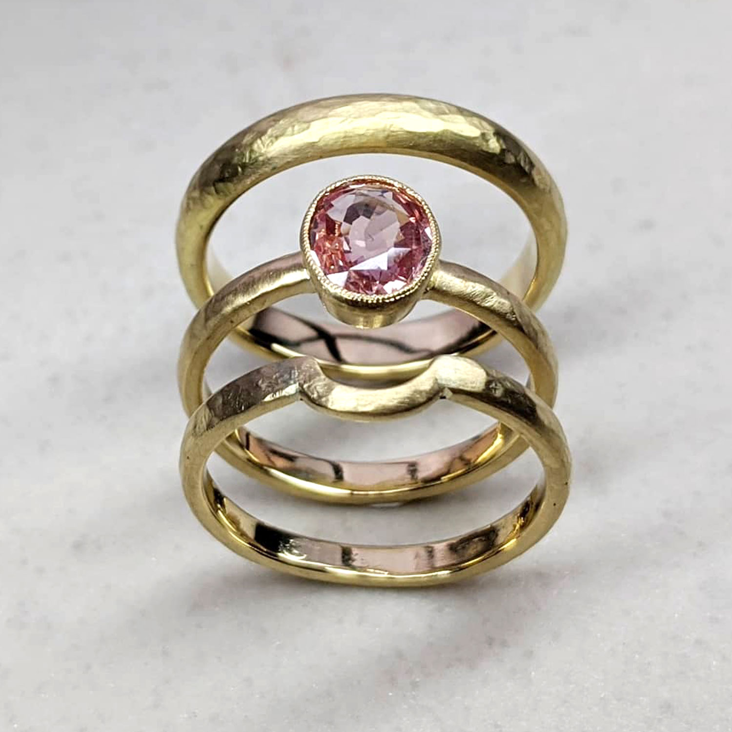 Roz Prest Gold Sapphire Engagement and wedding rings