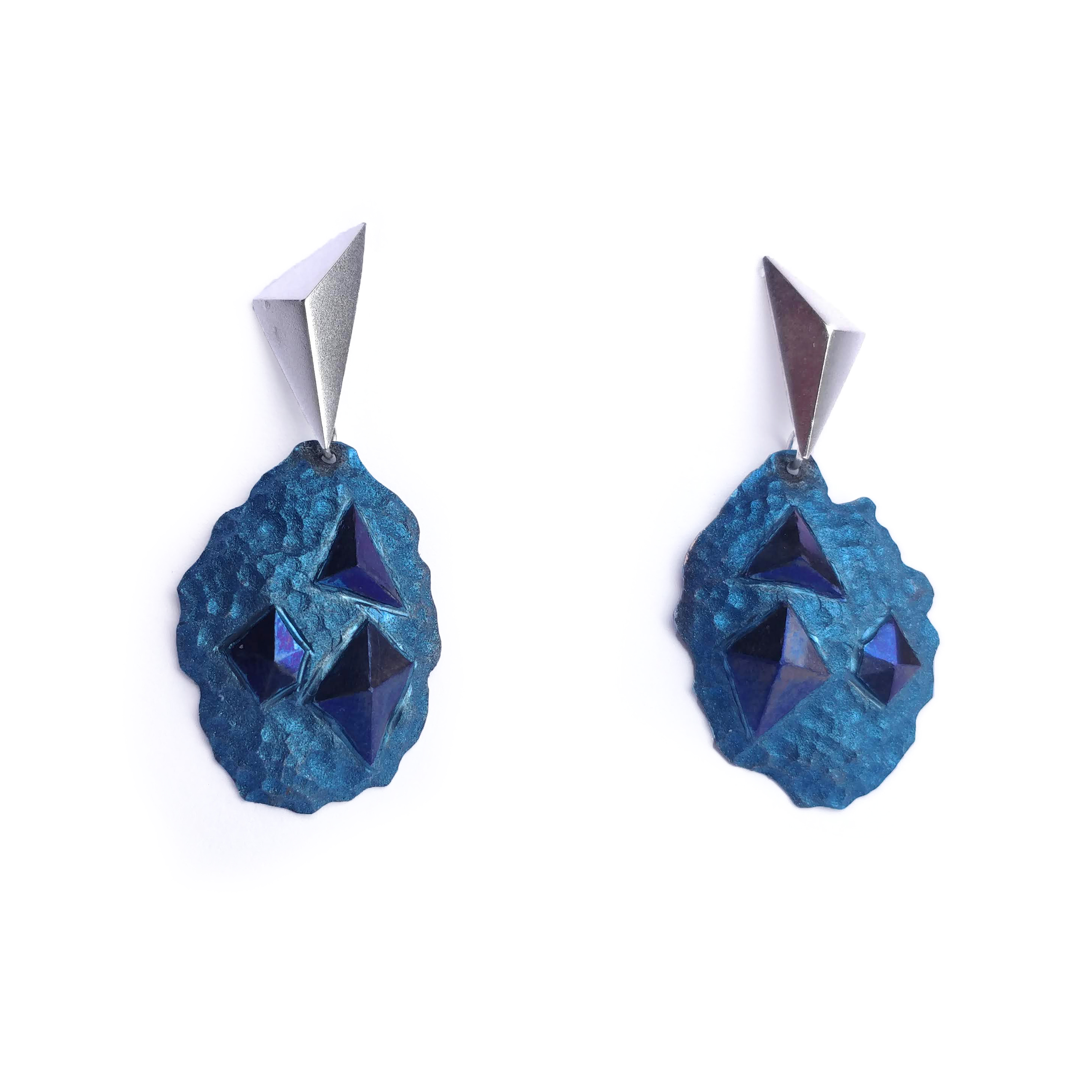 Alice Fry Blue niobium and silver rock earrings