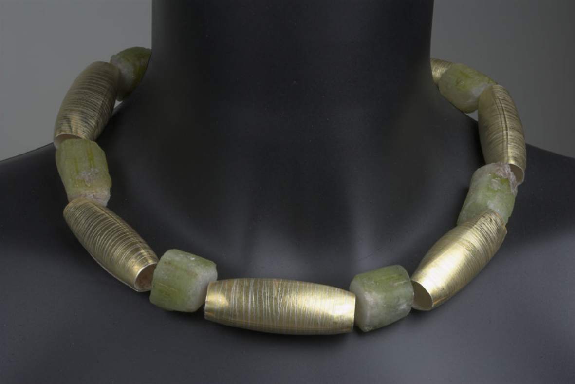 Jane Adam necklace 2010, silver, gold & tourmalines